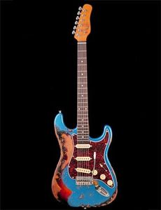 KGD Relic Electric Guitar,Roasted Maple Neck and Rosewood fingerboard,Bone Nut,6-String Relic Guitar,Professional/Full Size/Electric Guitars for Adults (Lake Blue)