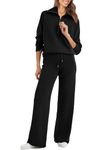 Glamaker Womens 2 Piece Outfits Sweatsuit Set Oversized Half Zip Sweatshirt Wide Leg Sweatpants Lounge Set Tracksuit, Black, Medium