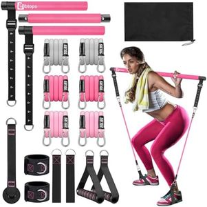 Pilates Bar Kit with Resistance Bands, Adjustable 3-Section Pilates Bar with Stackable Bands Workout Equipment for Legs,Hip,Waist and Arm Full Body Workouts Pilates (Pink(Adjustable,20/30/50lbs)