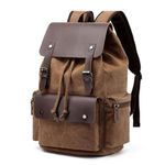 FUR JADEN Eco Friendly Travel Laptop Backpack Made of Water Resistant Sustainable Canvas and Vegan Leather for Men and Women for Travel Hiking Work (Coffee)