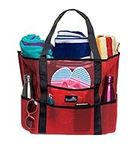 Dejaroo Mesh Beach Bag - Lightweight Tote Bag For Toys & Vacation Essentials, Red With Black Handles, Large