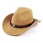 DOCILA Unisex Western Cowboy Hat Fur Faux Felt American Hats Fedora Outdoor Wide Brim Hat with Strap