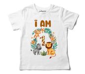 Theme Based Birthday Printed 100% Cotton t-Shirt for Baby Girl and boy (Animal Jungle Party, 1-Year to 7 Year) (1-Year, White)