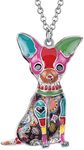 DUOWEI Metal Enamel Sitting Chihuahua Dog Necklace Pets Pendant Novelty Design for Women Girls (Multicolor)