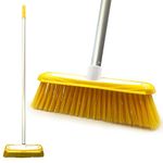 Colour-Coded Soft Broom Indoor Sweeping Broom with Stainless Steel Broom Handle and Built-In Scraper, Sweeping Brush Indoor Broom with Long Handle for Domestic and Commercial Use (Yellow)