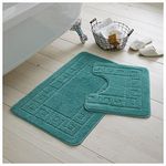 GC GAVENO CAVAILIA Bath Mat 2 Piece | Water Absorbent & Quick Drying Toilet Rugs with Non Slip Backing Machine Washable Mats Teal | (50x80cm,50x40cm)