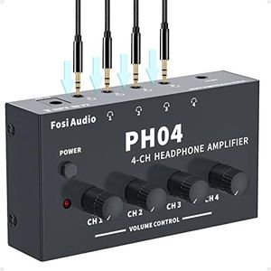 Fosi Audio PH04 4 Channel Headphone Amplifier Stereo Audio Amp with 12V 1A Power Adapter Ultra-Compact Portable Headphone Splitter for Studio and Stage