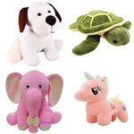 Future Shop Polyester Fibre Teddy Bear Combo Pack with Unicorn, Turtle, Appu Elephant and Ultra Setting Dog Teddy Kids Toys (Multicolor)