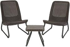 Keter Rio 3 Piece Resin Wicker Patio Furniture Set with Side Table and Outdoor Chairs, Brown