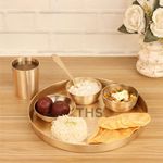 6-Piece Kansa Solid Dinner Set|Matte Finish|1 Plate (11.5" Thali),2 Bowls,1 Glass,1 Sweet Dish Plate,1 Spoon | Bronze Kansa Dinner Set 6 MATT Finish