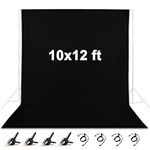 Mountdog 10 x 12ft / 3x3.6M Photography Backdrop Background, Polyester Fabric Black Backdrop Background for Photography Video Studio with 4 Backdrop Clips and 4 Spring Clamps