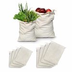 SOLSTICE Cotton Muslin Fridge Storage Bags For Vegetables And Fruits Kitchen | Washable, Reusable, Multipurpose Storage And Straining Bags - Set Of 10 (5 Large, 5 Medium), Drawstring