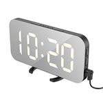 EXTSUD LED Mirror Alarm Clock, Portable LED Mirror Alarm Clocks,HD Digital Alarm Clock, Table Clock Travel Watch with Large Screen 12 / 24H display, USB port for Smartphone