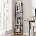 Hzuaneri Ladder Shelf, Bookshelf Bookcase, Freestanding Corner Storage Shelve with 2 Hooks for Home Office, Living Room, Kitchen, Bedroom, Industrial, 5-Tier Black BC03204B