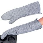 Linwnil New 1 Pair Heat Resistant Oven Gloves New Cotton Oven Mitts Kitchen Gloves High Temperature Cooking Tool BBQ Gloves (23Inch)