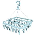 Sock Dryer, Sock Drying Rack with 32 Pegs Laundry Drip Hanger, Foldable Indoor Hanging Dryer with Windproof Hook Clips Drying Rack for Socks Underwear Shoe Insoles Baby Clothes Gloves Hats(Blue)