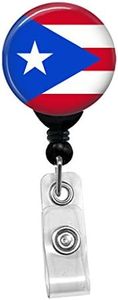 Puerto Rico Flag Retractable Badge Reel - ID Card Name Tag Custom Puerto Rican National Flag Badge Holder (Black Badge Reel with Belt Slide Clip)