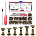 Hilitchi 110 Sets Bronze Chicago Screws Buttons Flat Head Screws Leather Rivets, Carbon Steel Round Binding Screws Rivets Nail Rivet Leather Studs Rivets with Install Tool (M5 x 4,5,6,8,10,12)