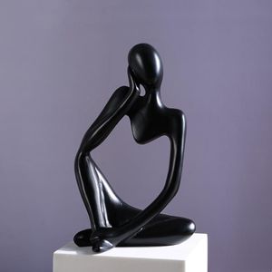 Zimoer Escultura de Resina Abstracta Pensador, Ornamentos Artísticos,Figuras Decorativas Moderna para Salón, Oficina, Biblioteca, Dormitorio, Pasillo (Negro-2)