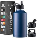 Triple-Insulated Stainless Steel Water Bottle with Straw Lid - Flip-Top Lid - Wide-Mouth Cap (64 oz) Insulated Water Bottles, Keeps Hot and Cold - Sports Canteen Water Bottle