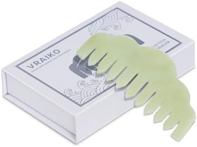 VRAIKO Natural Jade Comb Head Massager, Scalp Massage Comb and Gua Sha Scraping Tool, Meridians Massage Tool for Head Caring and Relaxation (Premium Green)