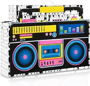 Retro Pinata Boom Box 80’s Theme Boombox Pinata Kids Birthday Party Decor Mexican 1980s Hip Hop Pinata with Hanging Loop Party Game Toy for Kids Adults Party Supplies (16.5 x 11.8 Inch)