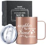 Neighbor Gifts, Neighbors by Chance, Friends by Choice, Stainless Steel Mug with Handle and Lid, 12 oz. Farewell Gift for Neighbors Moving Away, Housewarming Onebttl