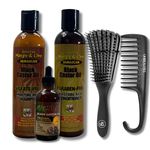 Shampoo and Conditioner Set Bundle-5 Items with Jamaican Mango & Lime Black Castor Oil Sulfate Free Shampoo 8oz Paraben Free Conditioner 8oz, and Original Black Castor Oil 4oz Unibeauties Detangling Brush & Detangling Hanging Shower Comb