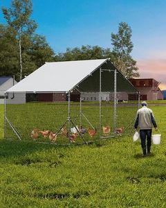 GarveeLife Large Metal Chicken Coop, Chicken Run for 6/10 Chickens, Outdoor Walk in Poultry Cage with Anti-UV Cover and Waterproof, 6.56 x 9.84 x 6.56 Ft