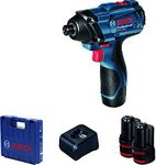 Bosch GDR 120-LI Cordless Impact Driver / Wrench, 2 Gear, 100 Nm, 1/4'' Hex, Soft Grip, 1.1 kg + 2 x battery GBA 12V 2.0Ah, Charger GAL12-40, 1 Year Warranty