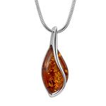 Copal Women's Baltic Amber Necklace 925 Sterling Silver Eye Catcher Pendant Honey Colour Adjustable Ecological Packaging Gift Ideas for Women, Sterling Silver, Amber