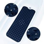 ADOV Bath Mat Non Slip, Anti-Bacterial Bathtub Shower Safety Anti Mould Mats, 200 Strong Suction Cups and Drain Holes, 100 x 40 cm Extra Long Mildew Resistant Machine Washable Bathroom Kids Mat-Navy