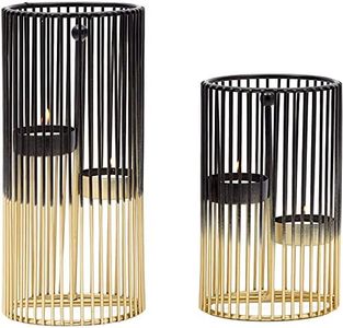 Juvale Set of 2 Black and Gold Geometric Candle Holders for Modern Table Decor (2 Sizes)