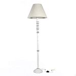 Craftter Textured Off White Fabric Shade Antique White Wooden Base Floor LED Lamp Decorative Night Standing LED Lamp Delightful Shade Floor LED Lamps For Bedroom Decorative Floor Lighting