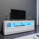 ELEGANT 1200mm LED TV Cabinet Modern White Gloss TV Stand with Ambient Lights for Living Room and Bedroom with Storage Furniture for 32 40 43 50 inch 4k TV