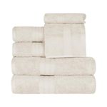 Superior Long Staple 100% Combed Cotton 700GSM, Durable, Plush and Absorbent 6-Piece Single Ply Towel Set, 2 Face/Washcloths, 2 Hand Towels, 2 Bath Towels, Almond