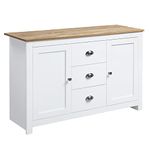 HOMCOM Kitchen Sideboard, Buffet Cabinet with 3 Drawers and Adjustable Shelves, Coffee Bar Cabinet with Storage, White