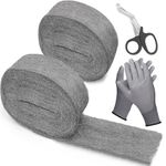 iunio Steel Wire Wool, 2 Pack Wire Wool Mice 0000 Coarse Wire Wool Rats Including Work Gloves & Scissors Wall Hole Fill Fabric DIY Kit for Keeps Mice & Rodents Away, Removing Paint, Varnish, Rust