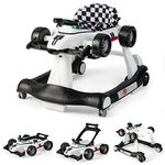 COSTWAY 4-in-1 Baby Walker, Foldable Push Along Walkers with Adjustable Height & Speed, Music, Lights, Steering Wheel, Toddler First Steps Early Development Toy, Ages 6-18 Months (White)