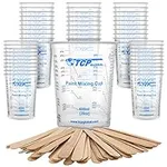 TCP Global 20 Ounce (600ml) Disposable Flexible Clear Graduated Plastic Mixing Cups - Box of 50 Cups & 50 Mixing Sticks - Use for Paint, Resin, Epoxy, Art, Kitchen - Measuring Ratios 2-1, 3-1, 4-1, ML