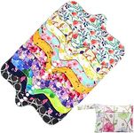 Asenappy Reusable Menstrual Pads - Bamboo Charcoal Menstrual Heavy Incontinence Pads |Sanitary Pads - Pack of 5, 1 Cloth Mini Wet Bag