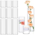 12 Pack Glass Cylinder Vases 4, 8, 12 Inch Tall Clear Vases for Centerpieces Weeding Decoration, Clear Glass Flower Vases Hurricane Floating Candle Holder for Party Table Home Decor