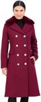 Vince Camuto Winter Coats - Women Double-Breasted Faux Collar Wool Womens Jacket, Wine-M