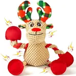 spxkd Christmas Squeaker Dog Toys Interactive Durable Dog Chew Toys Reindeer Plush Toy for Puppy Small Dogs Medium Dogs and Large Dogs Birthday