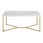 Walker Edison Furniture Short Rectangular Coffee Table Faux White Marble Top Gold Base