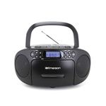 Emerson Portable CD Player Boombox with Cassette Player Combo, Tape Recorder, AM/FM Radio, AUX, Headphone Jack, Dual Speakers, AC/DC & Battery Operated - Stereo System for Home, Indoor & Outdoor Use