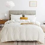 JELLYMONI White Duvet Cover Full Size - 3PCS Microfiber Tufted Duvet Cover Set, Boho Striped Tufted Textured Duvet Cover with Corner Ties & Zipper Closure