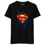 Filmy Vastra Men's & Women's- Superheros- Marvel- Superman Chest Design- Short Sleeve Roundneck T-Shirt | 100% Cotton | Black Large - 42