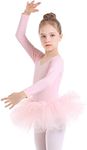 danswan Ballet Tutu Leotards Toddler Girls Short Sleeve with Glitter Skirt Dance Ballerina Outfit, Ballet Pink(long Sleeve), 10-12 Years