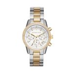 Michael Kors Ritz Chronograph Quartz Watch with Silver and Gold Tones Stainless Steel Strap for Women MK6474